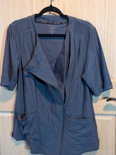 Cherokee Form Women Scrubs Top Asymmetrical Zip Front Lab Coat PewterEUC