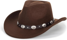 Kids Western Cowboy Hat Wide Brim with Band Wool Felt Vintage Jazz Fedora Cowgir