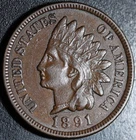 1891 INDIAN HEAD CENT - With LIBERTY & Near 4 DIAMONDS - Near AU UNC