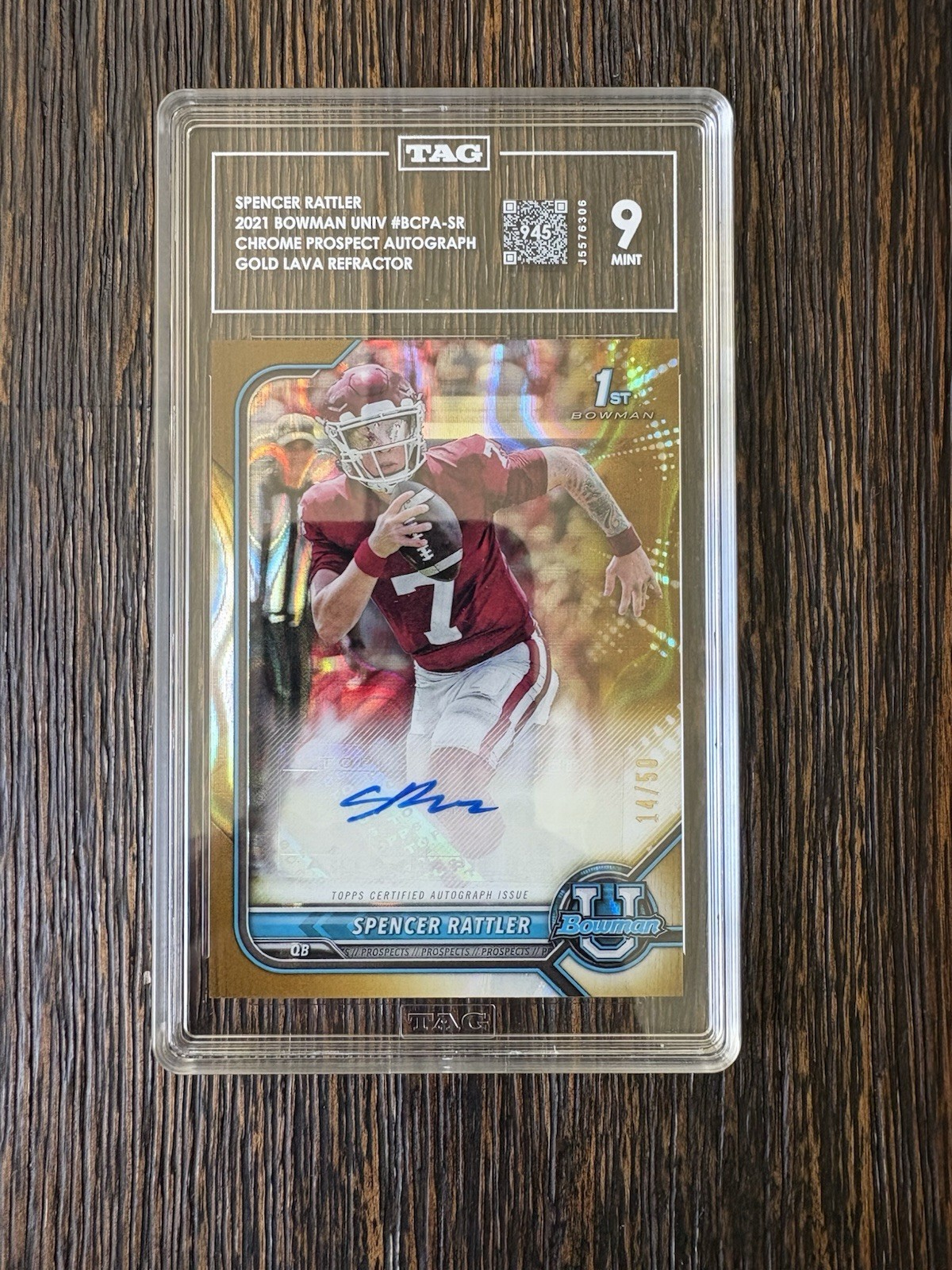 2021-22 Bowman University - Bowman Prospect Auto Spencer Rattler Gold Lava /50