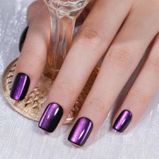 Cat Eye Press on Nails Short,Stylish Purple Square Press on Nails, 32 Pcs