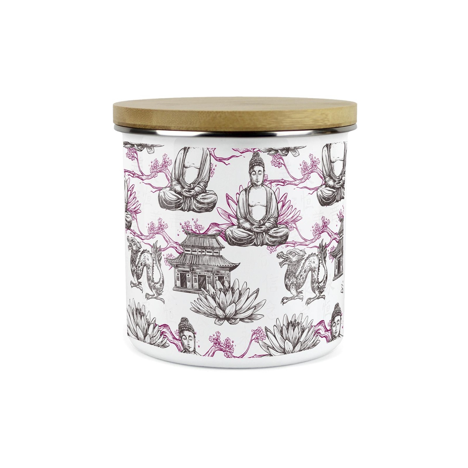 Purple Storage Canister - Oriental Scene Enamel Kitchen Storage Jar