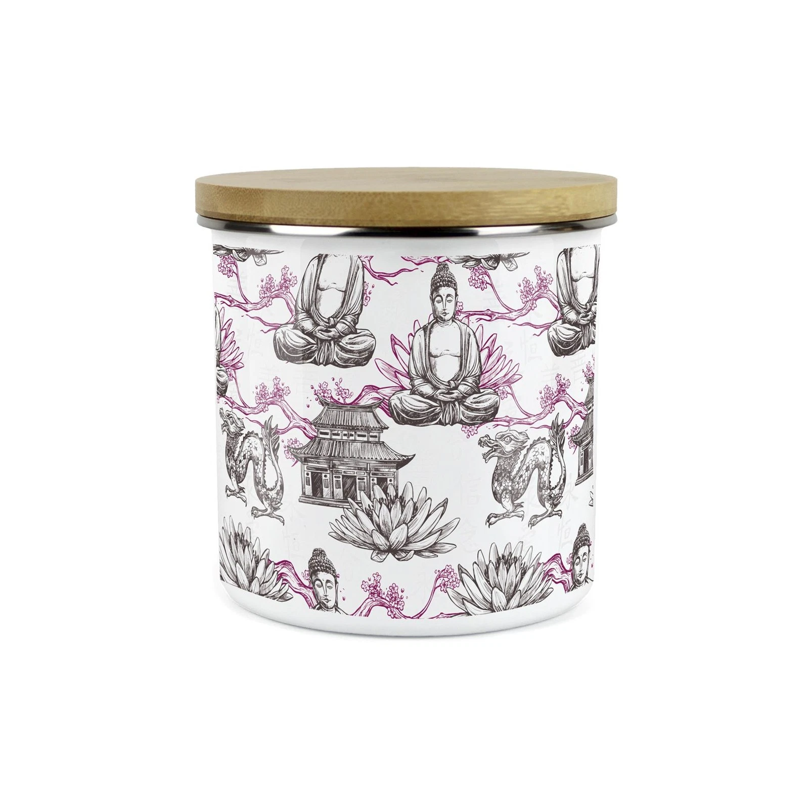 Purple Storage Canister - Oriental Scene Enamel Kitchen Storage Jar