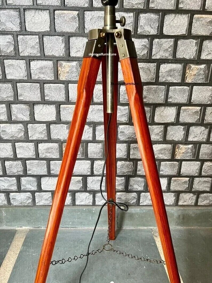 Tripod Wooden Floor Nautical Stand Vintage Home Decor Brown Tripod Adjustable - Image 2 of 4