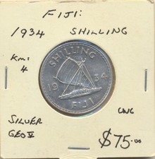 Fiji: 1934 King George V silver 1/- One Shilling High Grade 