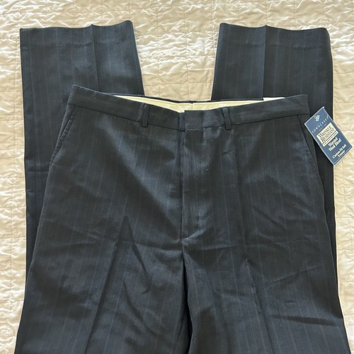 Navy Pinstripe Wool Blend Dress Slacks Pants 36 34 Towncraft Mens 36x34 Trousers - Picture 2 of 2