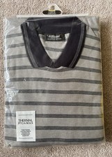 Vintage St Michael Men's Large Thermal Pyjamas Grey + Blue Stripe / Collar Prop