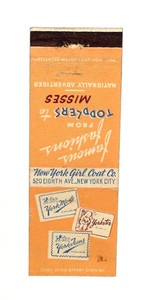 Vintage New York Girl Coat Co. Matchbook Cover NY City Famous Fashions