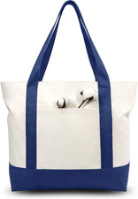 1-Pack Canvas Tote Bag, Reusable Grocery Shopping Bag, Blue/Natural