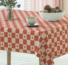 Valentine's Day Red Love Heart on Checks Vinyl Flannel Back Tablecloth Var Size