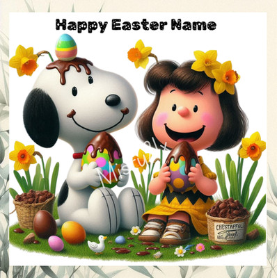 Personalisierte SNOOPY & PATTY Grußkarte Schokoladeneier ERDNÜSSE Frohe Ostern