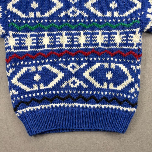 VTG Fair Isle Sweater Women Med Blue Acrylic Wool Hand Knit Crewneck Heavy Fuzzy, $25.49 - Photo 7