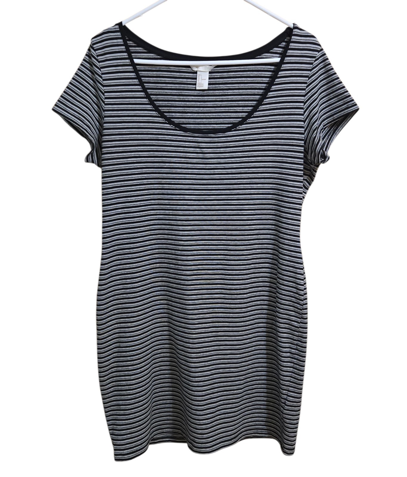 H &M Basic Womens T Shirt Dress Size Large Short Sleeve Above Knee Black/White