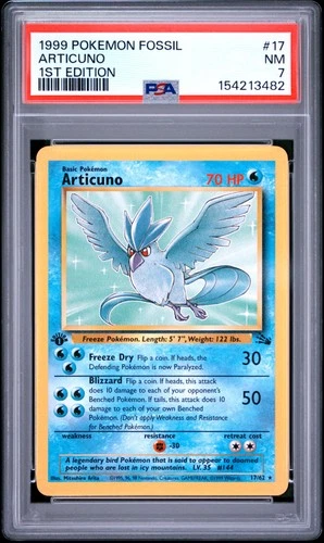 1999 POKEMON FOSSIL 1ST EDITION #17 ARTICUNO PSA 7