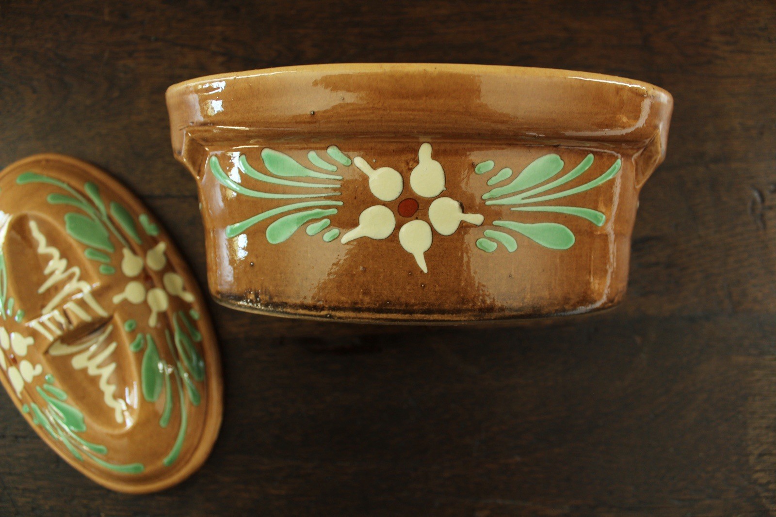 2 FRENCH VINTAGE SOUFFLENHEIM POTTERY TERRINE ~ALSACE  OVAL CASSEROLE  DISH LID