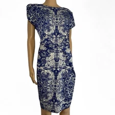 Darling London Size 18 Dress Paisley Floral Tulip Short Sleeve Blue Knee Length