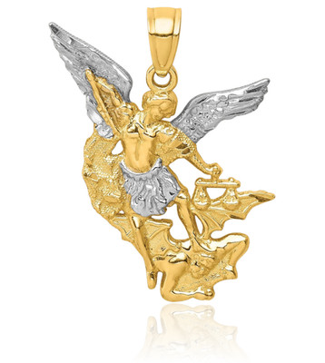 10K massives Gelbgold Medium Saint Michael Anhänger Halskette 23,63 mm 0,9 Zoll