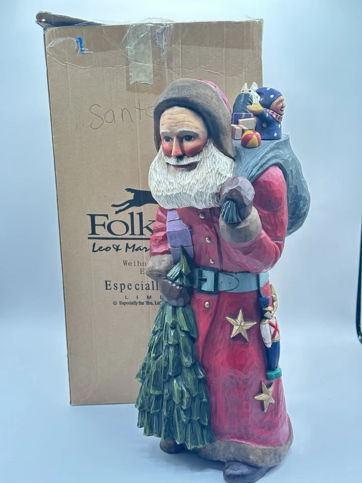 Vtg Leo Smith Folkart Large SANTA WITH TREE SACK OF TOYS EY4033 Boxed No COA - Image 2 of 4