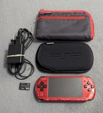 Sony PSP-3000 - Red and Black - w Charger, Pouch, Sleeve, Memory Card - Ark4