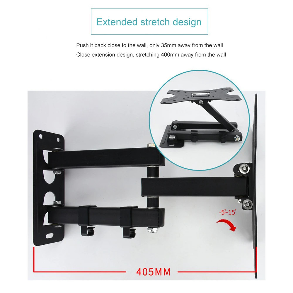 Full Motion TV Wall Mount Bracket Swivel Tilt for 26 32 36 37 40 42 46 49 50 55"