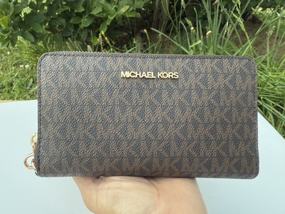 【新品未使用】JET STOCK buckle wallet brown AUTHENTIC Michael Kors Wallet Jet Set Travel Wallet Brown Mk Logo