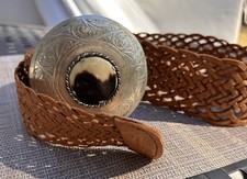 Vintage Brown Braided Leather-Look Woven Belt Wide Adjustable Boho Style