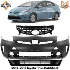 Front Bumper Cover Fascia Paintable & Grille Assembly For 2012-2015 Toyota Prius