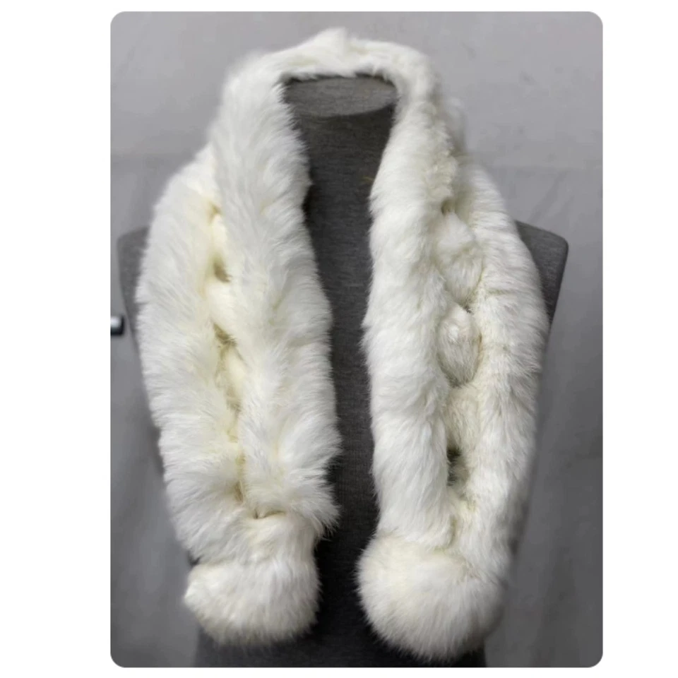 Cachecol de pele de coelho 100% real pescoço de malha colarinho quente lenços envoltórios inverno feminino - Imagem 2 de 4