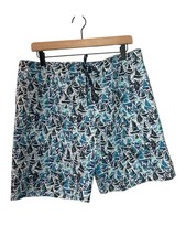 Lands End Men's Swim Trunks Shorts Navy Blue Boat Nautical Pattern Size XL
