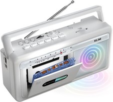 KLIM Portable Cassette Player  Tape Recorder, AM/FM Radio, Bluetooth White 