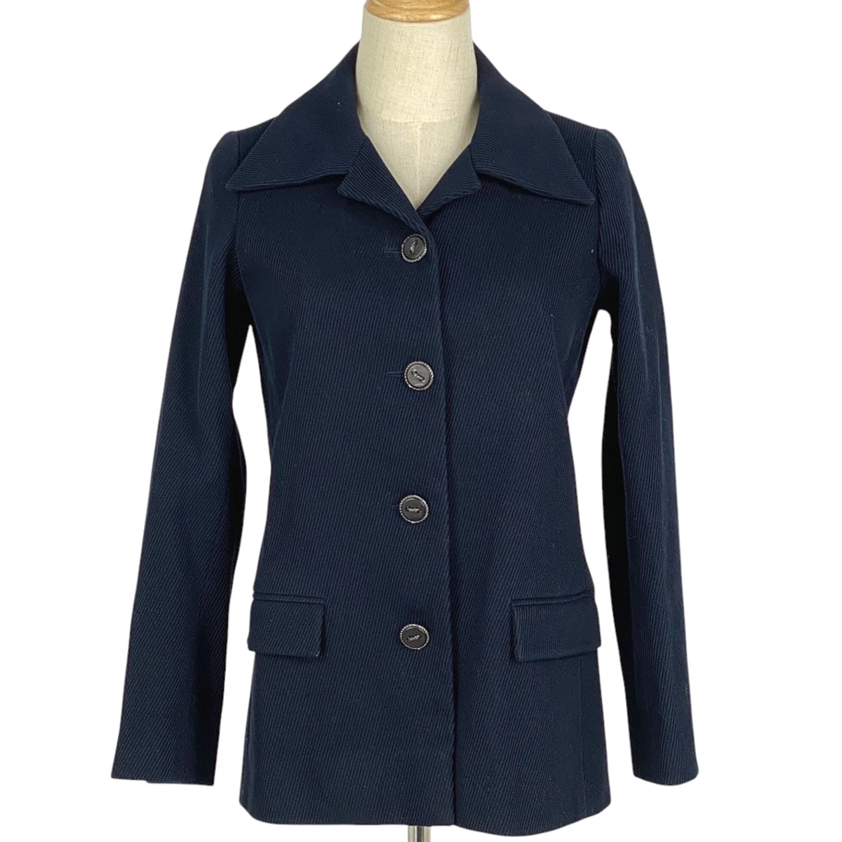 CHANEL Giacca Sartoriale Bottone Catena Giacca Singola Sartoriale Cotone Blu Navy...