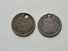 United States 1854 & 1877 S Seated Liberty Silver Dime Both Holed Coins