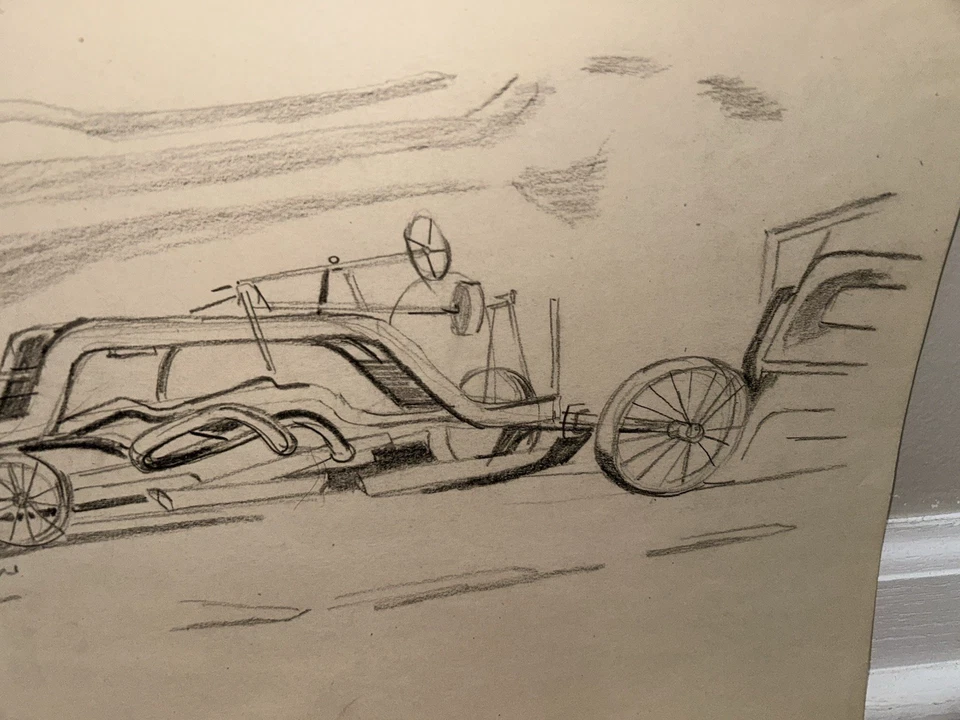 Karl Mattern Paisaje Mediados de Siglo Moderno Iowa Artista Coche de Carreras Carbón ¡Dibujo! Foto 4 de 4