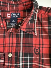 Chaps Stretch Button Up Boys Dress Shirt Size 6 Checkered Long Sleeve Red