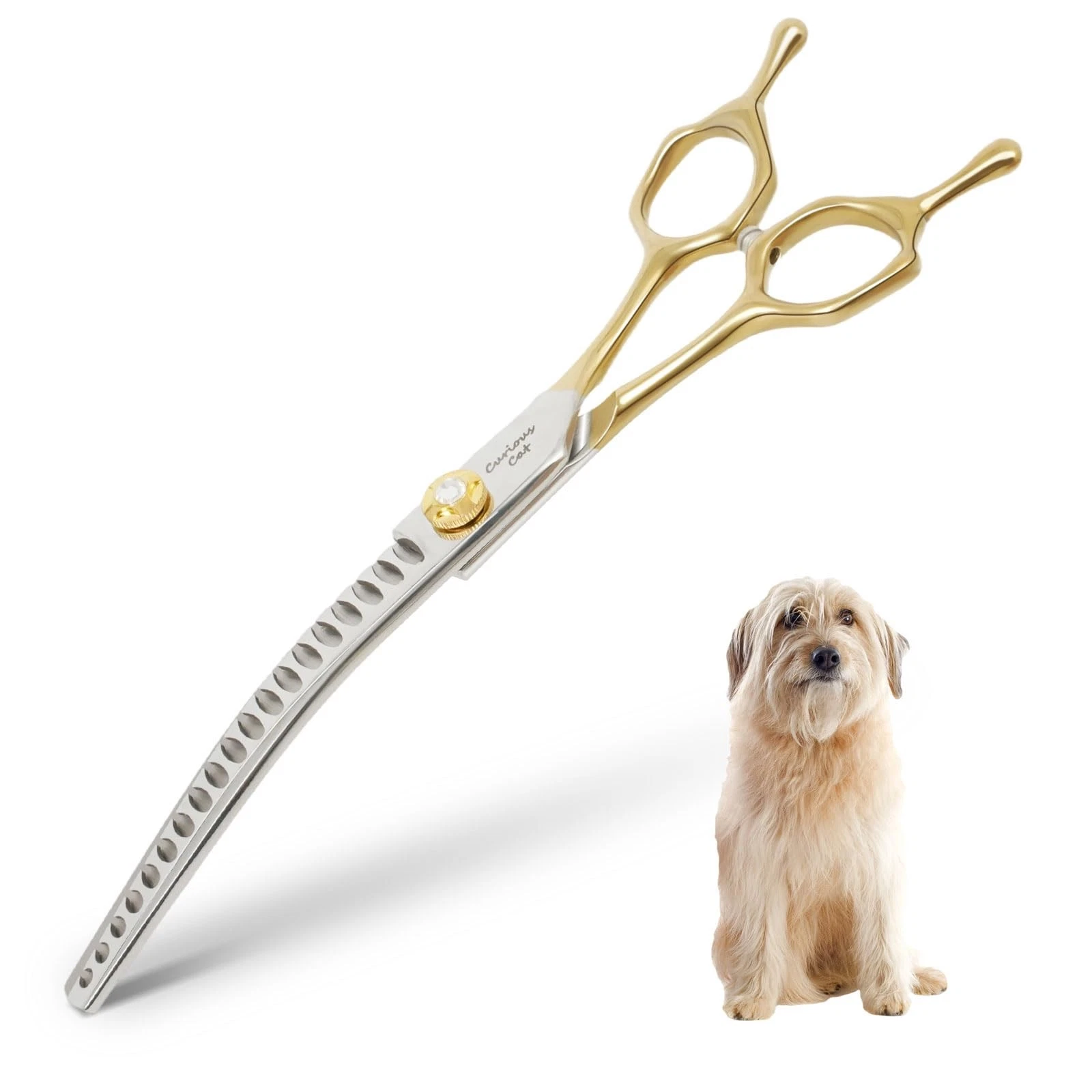 Dog Grooming Scissor,Pet Curved Chunkers Shears 7.0'' 440C Thinning Scissors ...