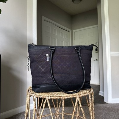 Hedgren Stella Laptop Tote Bag Diamond Quilted Carry On Purse In Black