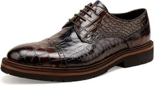 Men  s Sz 7 Crocodile Embossed Leather Lace Up Oxfords Formal Brogue Dress Shoes