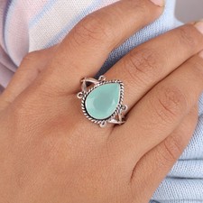 Aqua Chalcedony Gemstone 925 Sterling Silver Jewelry Handmade Ring Gift For Wife
