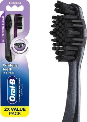 3D White Charcoal Manual Toothbrush, 2-Pack, Medium Bristles, Teeth Whitening