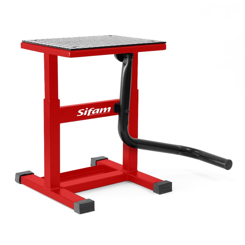 Leve moto cross rouge avec plateau antiderapant pour mecanique enduro