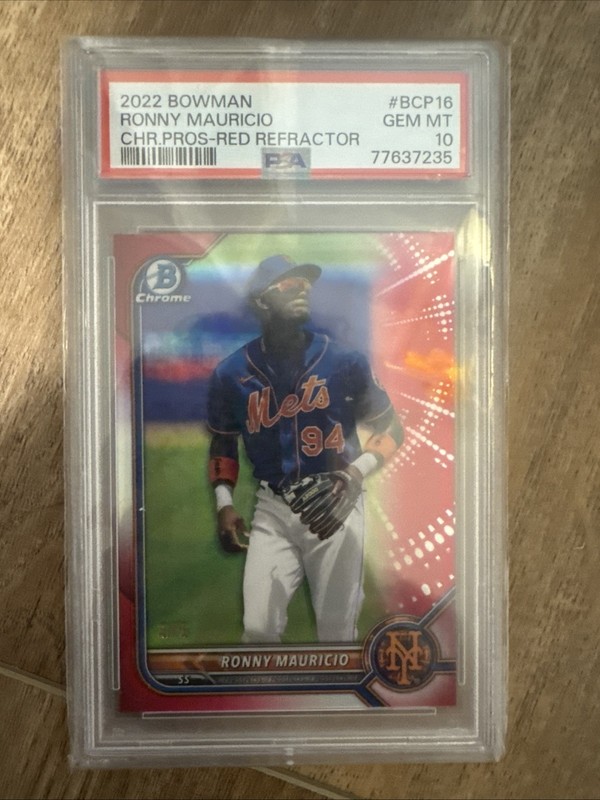 2022 Bowman Chrome #BCP-16 Ronny Mauricio True Red Refractor /5 PSA Gem Mint 10