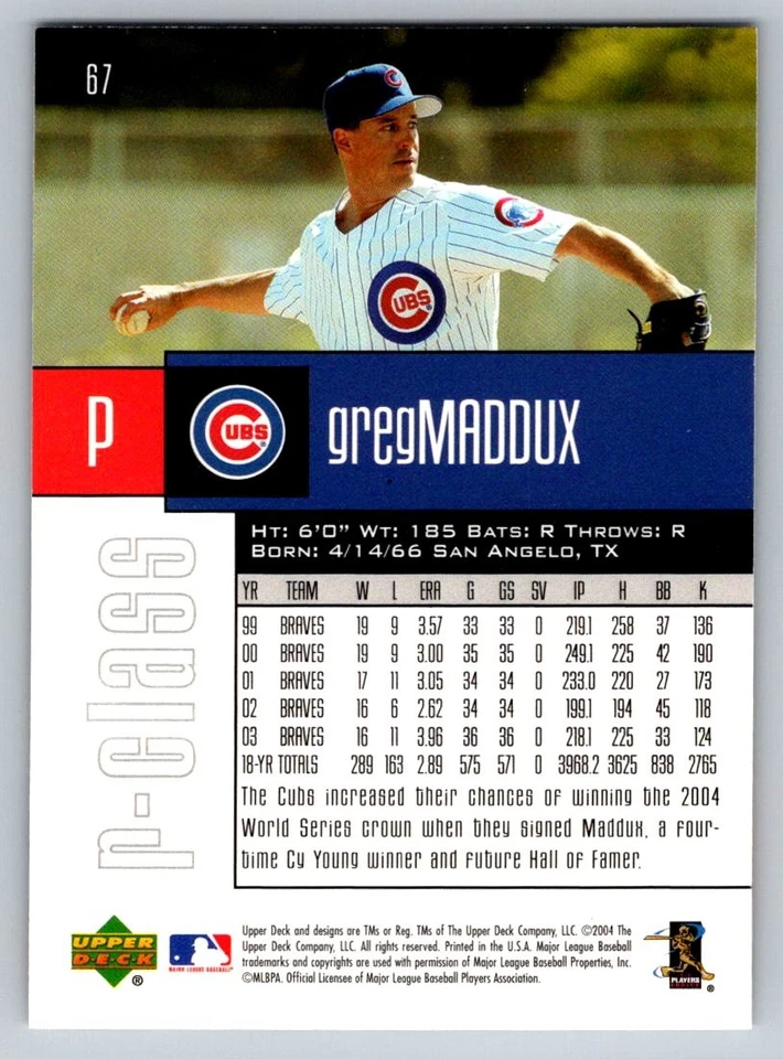 2004 Upper Deck r-class #67 Greg Maddux Chicago Cubs - Image 2 of 2