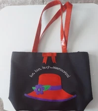 Red Hat Society  Sateen Tote Shopping Bag Hat Appliqué Society Ladies 16" W 12"L