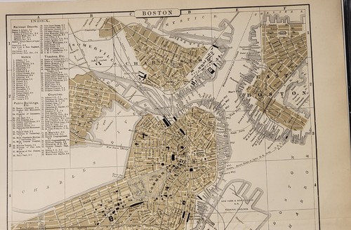 Antique detailed color litho map plan Boston MA Johnson's Cyclopaedia 1897 - Picture 3 of 10