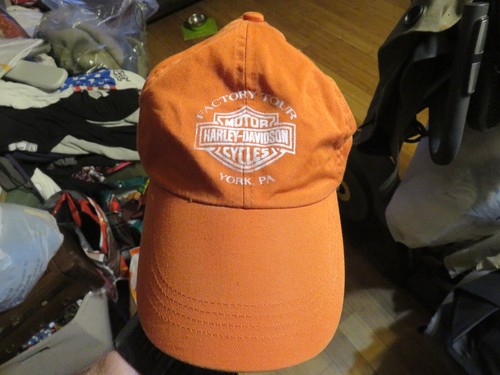 Rare HARLEY DAVIDSON MOTORCYCLES Strapback Hat Orange Factory Tour York, PA - 第 1/4 張圖片