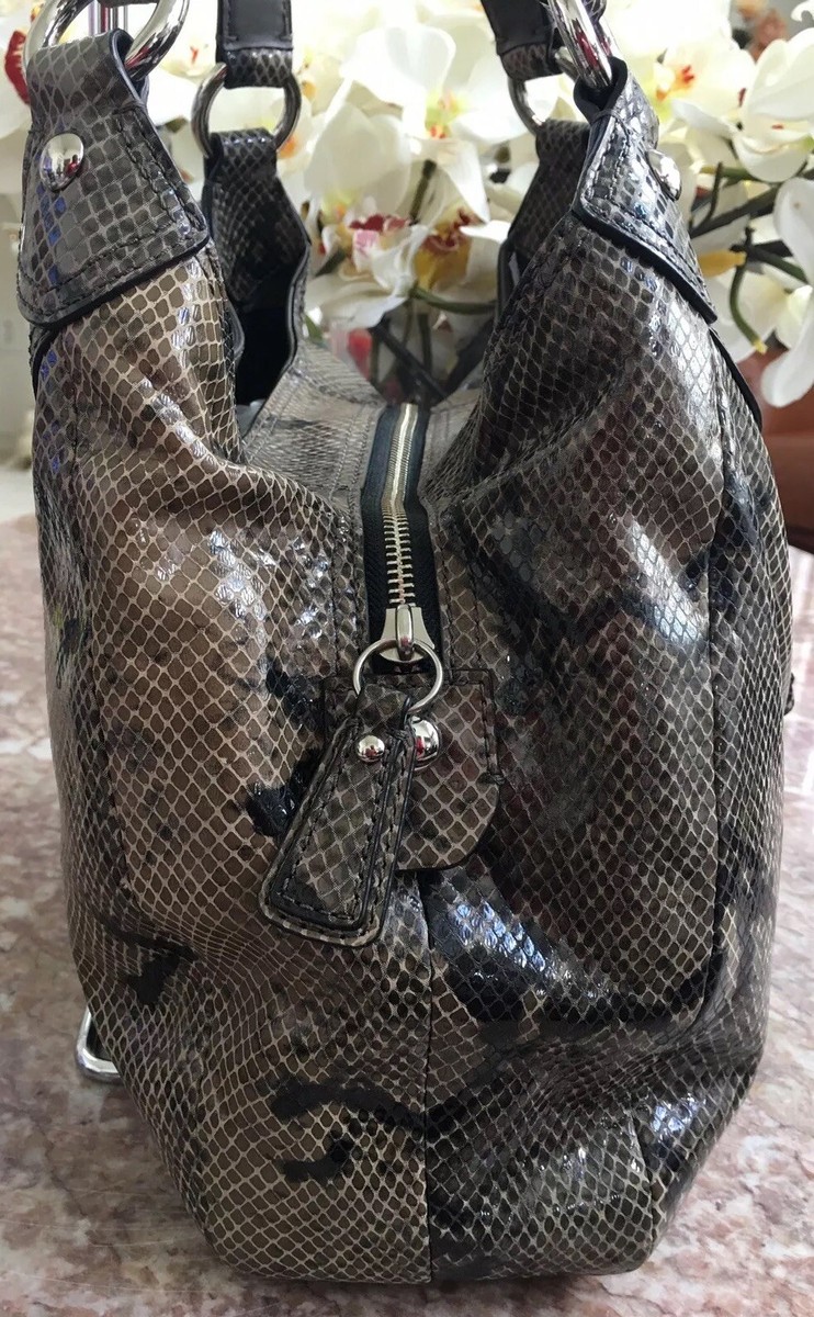COACH F17419 Soho Grey Black Embossed Exotic Python Snake