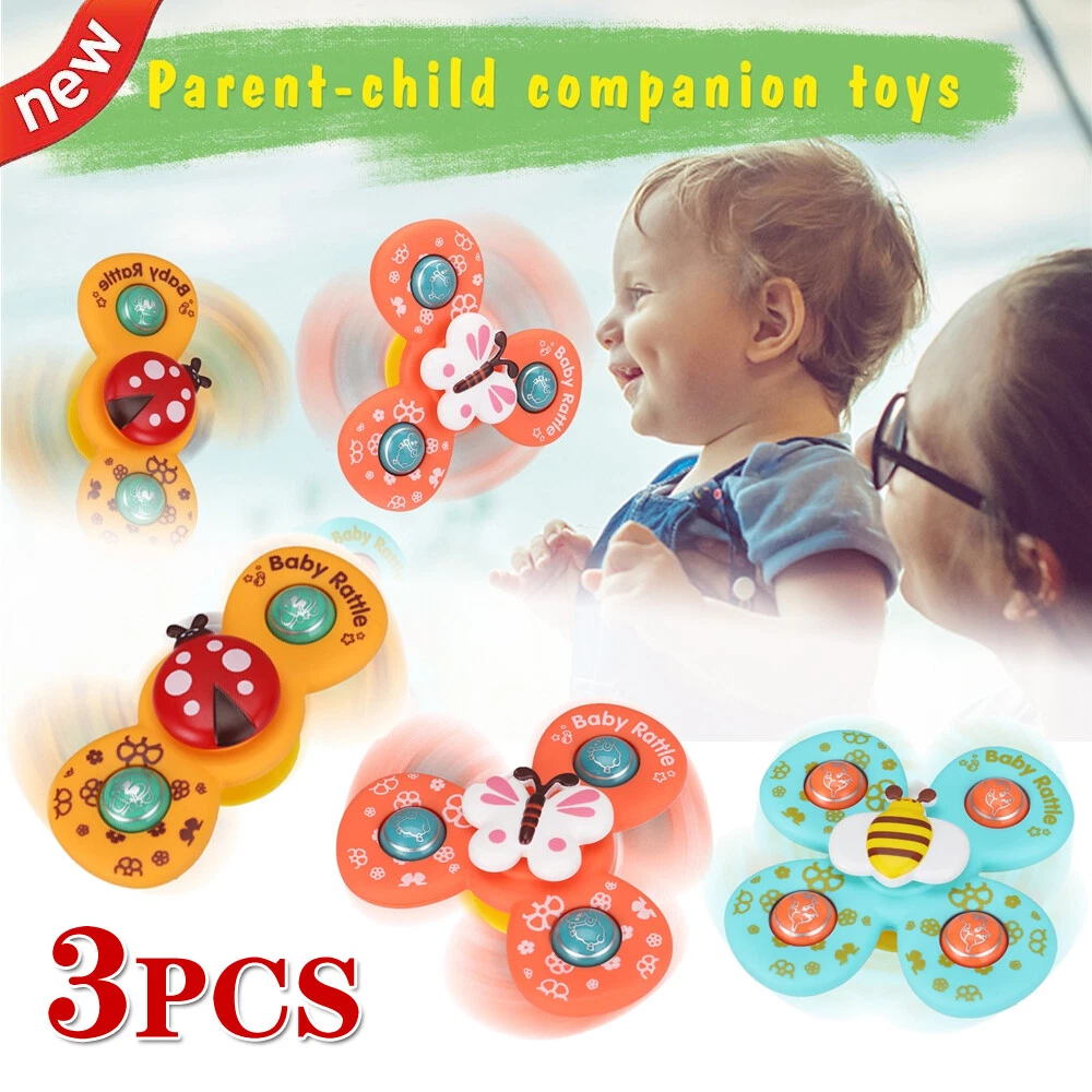 3PCS Baby Spinner Gyro Insect Rattles Gyros Toy Animal Spinning Top Suction  Cup