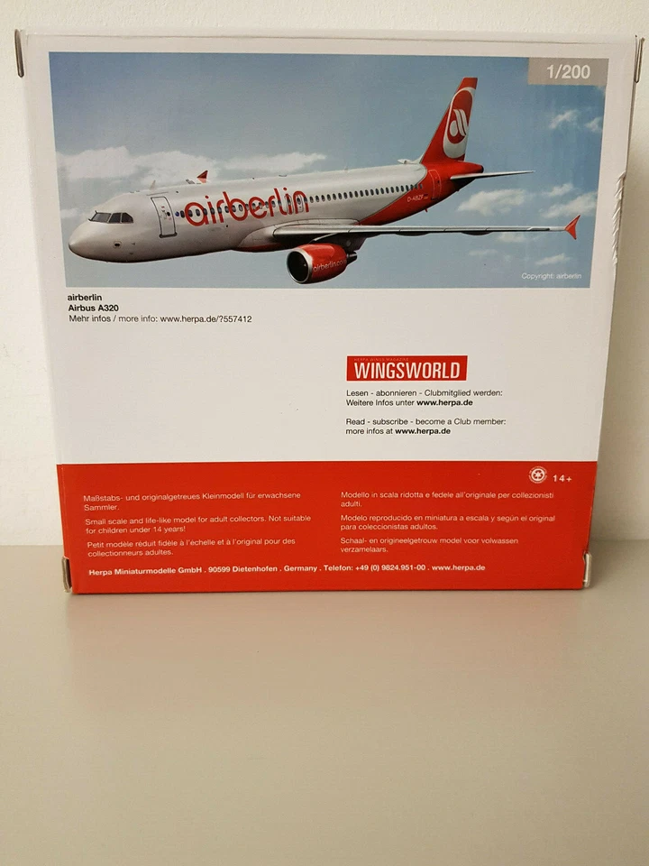 1:200 Herpa Wings 557412 Air Berlin Airbus A320 con registrazione D-ABZF - Immagine 3 di 4