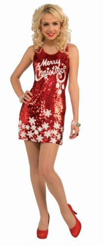 Women's Plus Size Racy Red Sequin Merry Christmas Party Costume Dress XL 16-22 - Picture 1 of 3