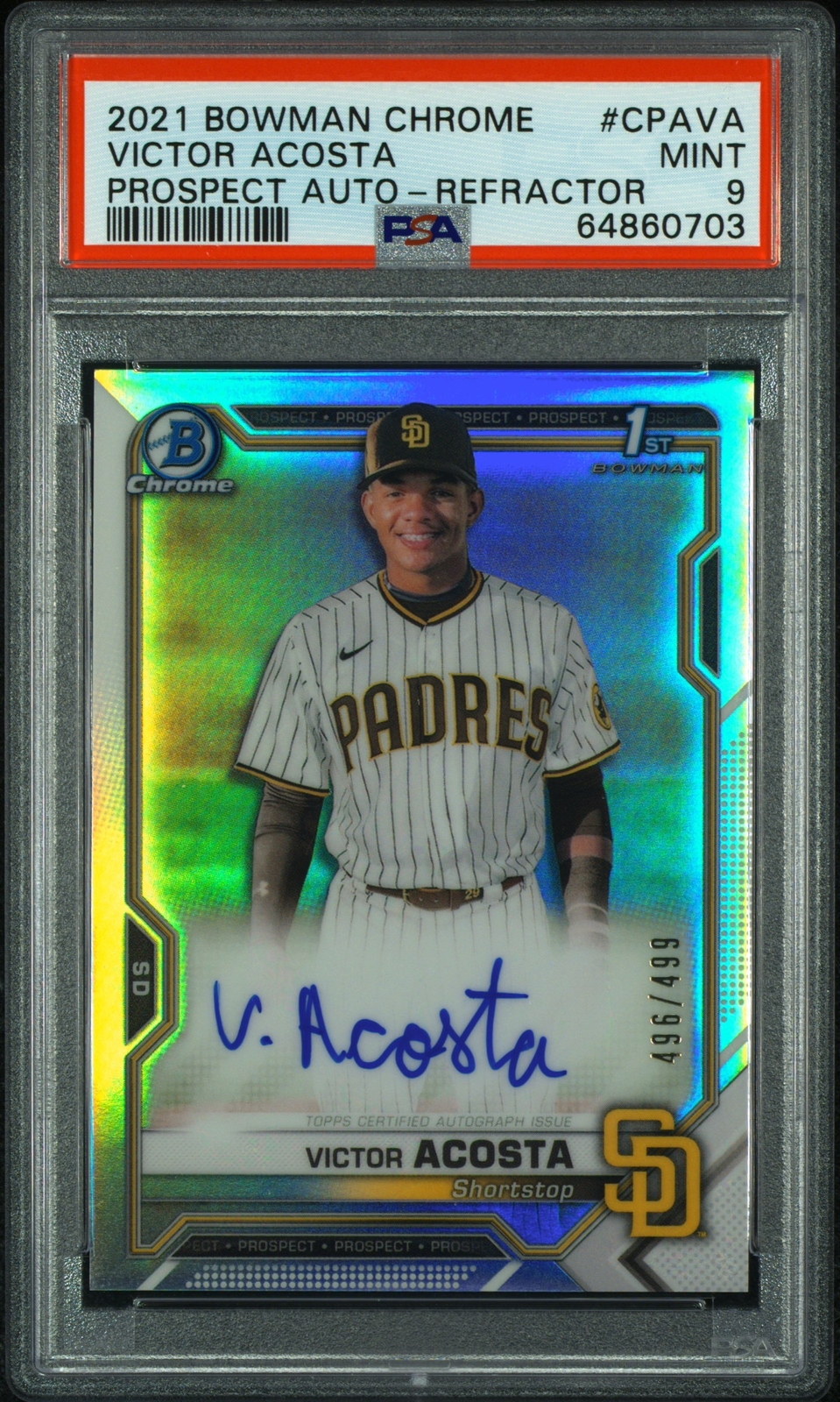 PSA 9 2021 Bowman Chrome #CPAVA Victor Acosta 1st Auto Refractor /499